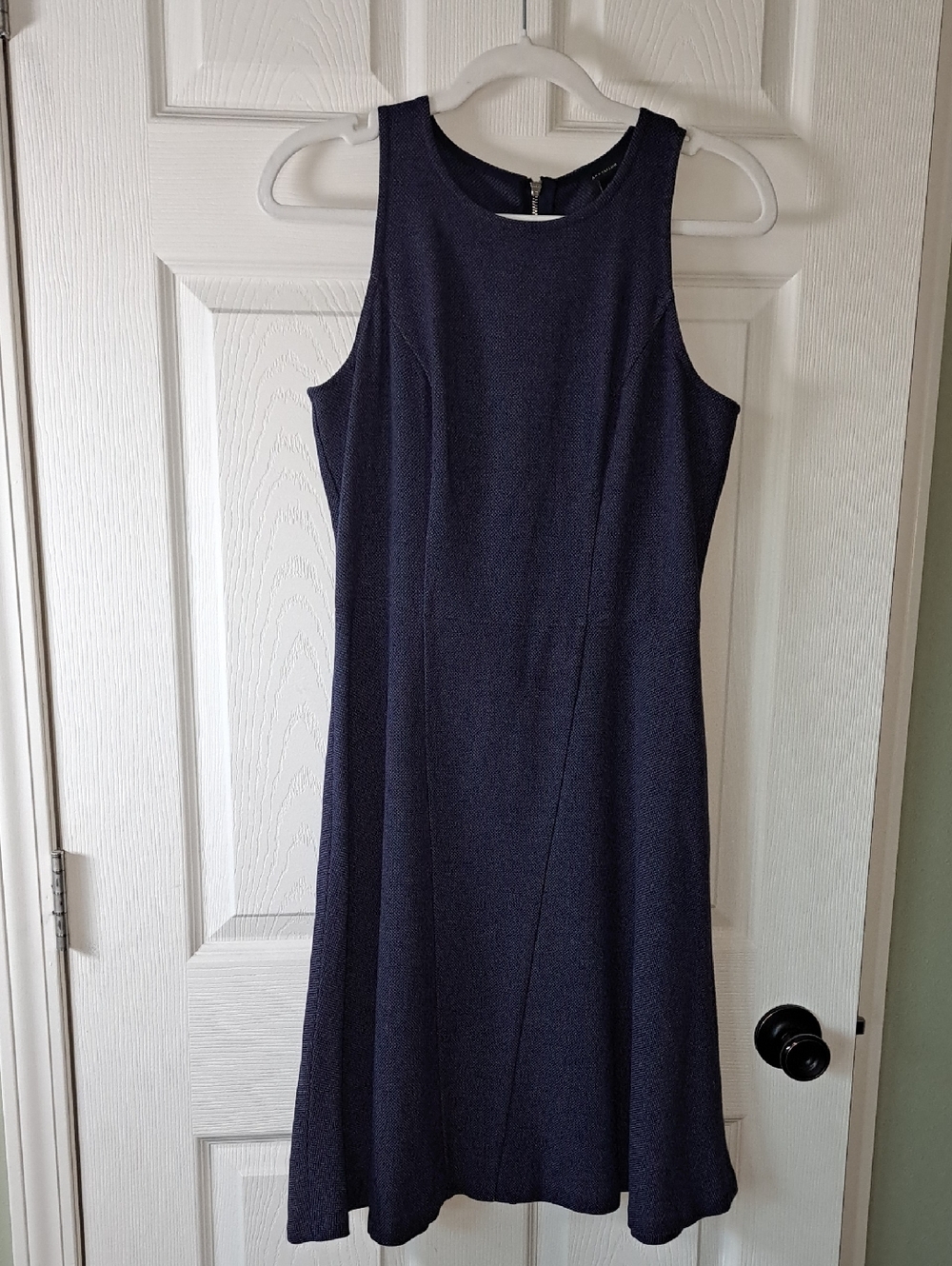 Ann Taylor Navy Textured Fit & Flare Sleeveless Classic Midi Dress